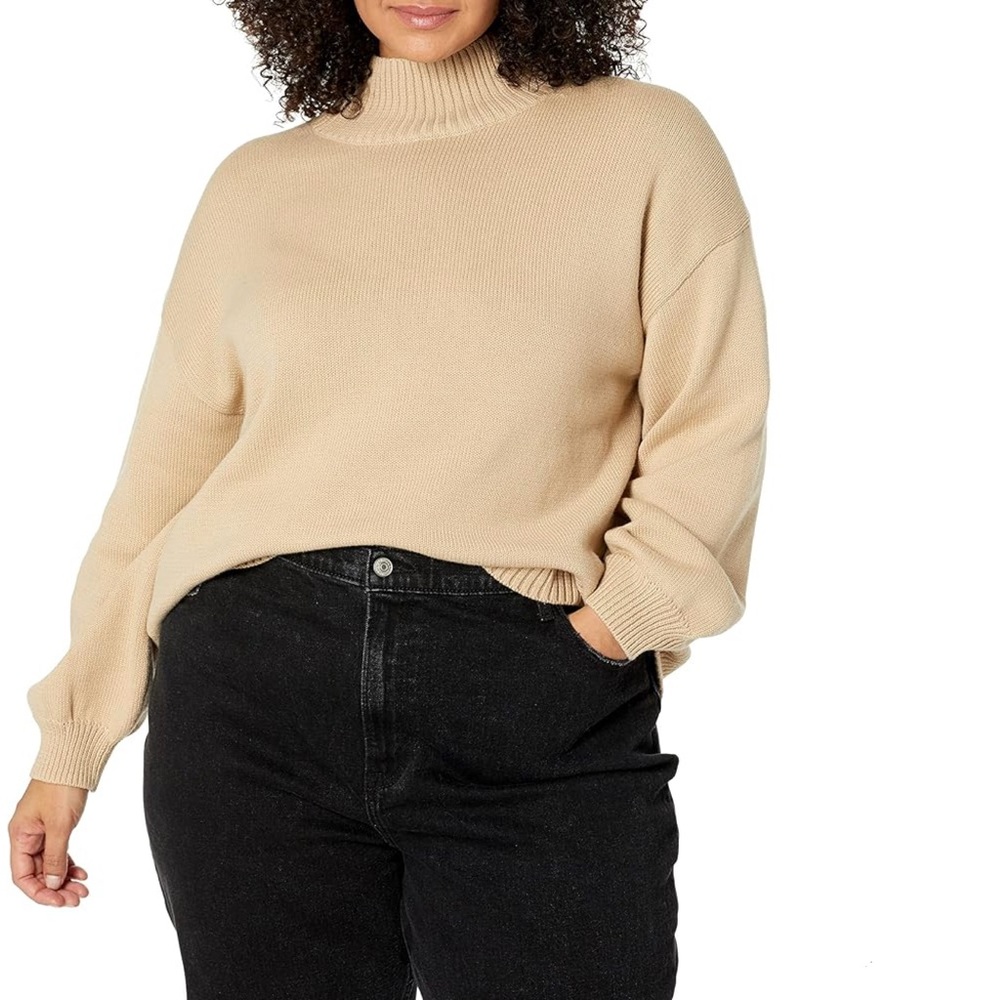 Amazon Essentials 100% Cotton Funnel Neck Knit Sweater Tan size 6X
